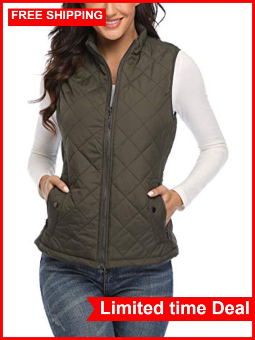 MISS MOLY Quilted Padded Zip Up Stand Collar Lightweight Vest